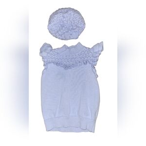 Janie And Jack Light Blue Knit Girl Top and Berett Set